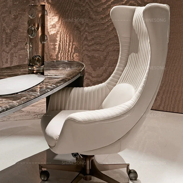 

Домашний роскошный белый офисный стул с высокой спинкой, эргономичная мебель, современный вращающийся офисный стул