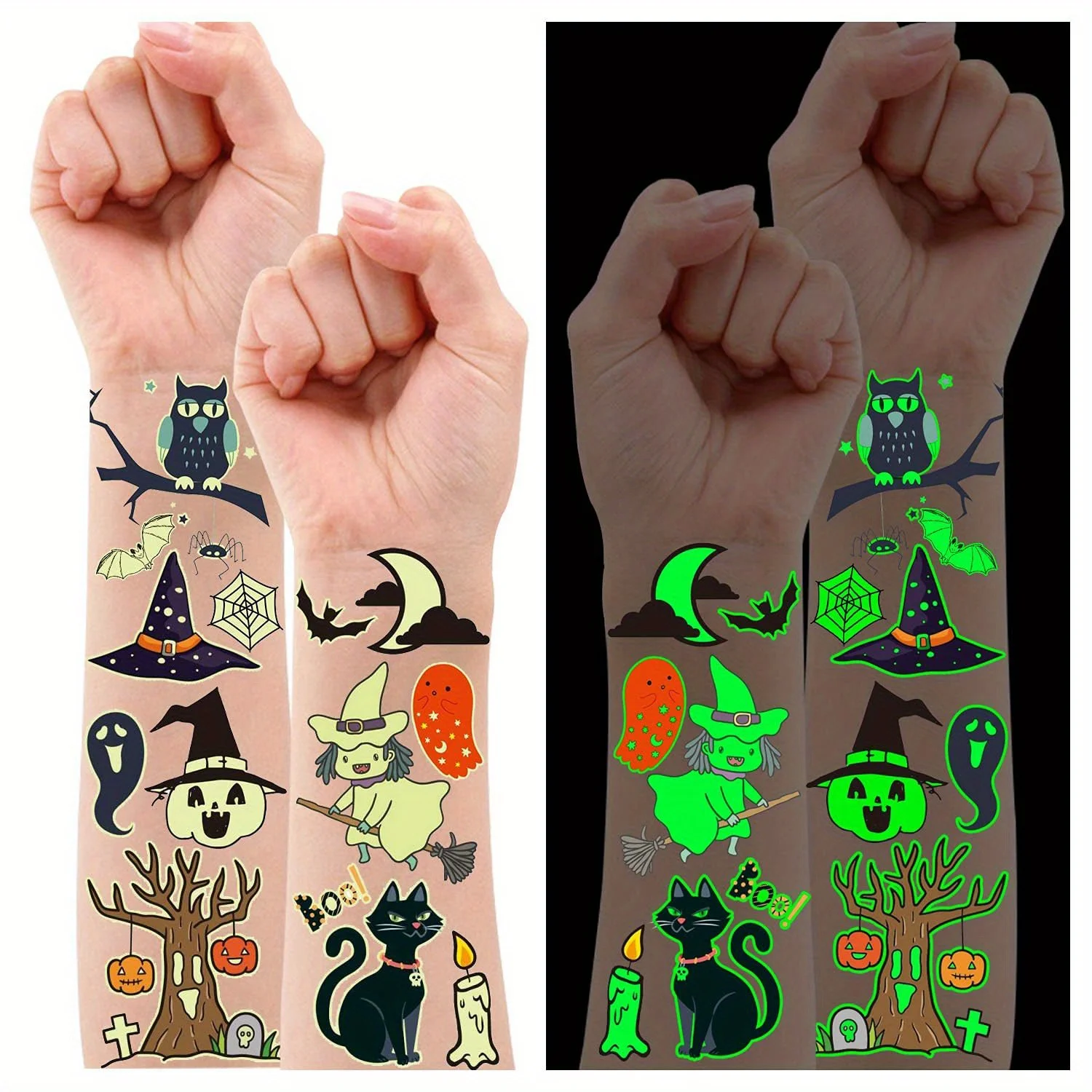 

10 sheets Halloween Tattoos Glow Party Supplies for Kids Luminous Halloween Temporary Tattoo Sticker Birthday Favors Bag Filler