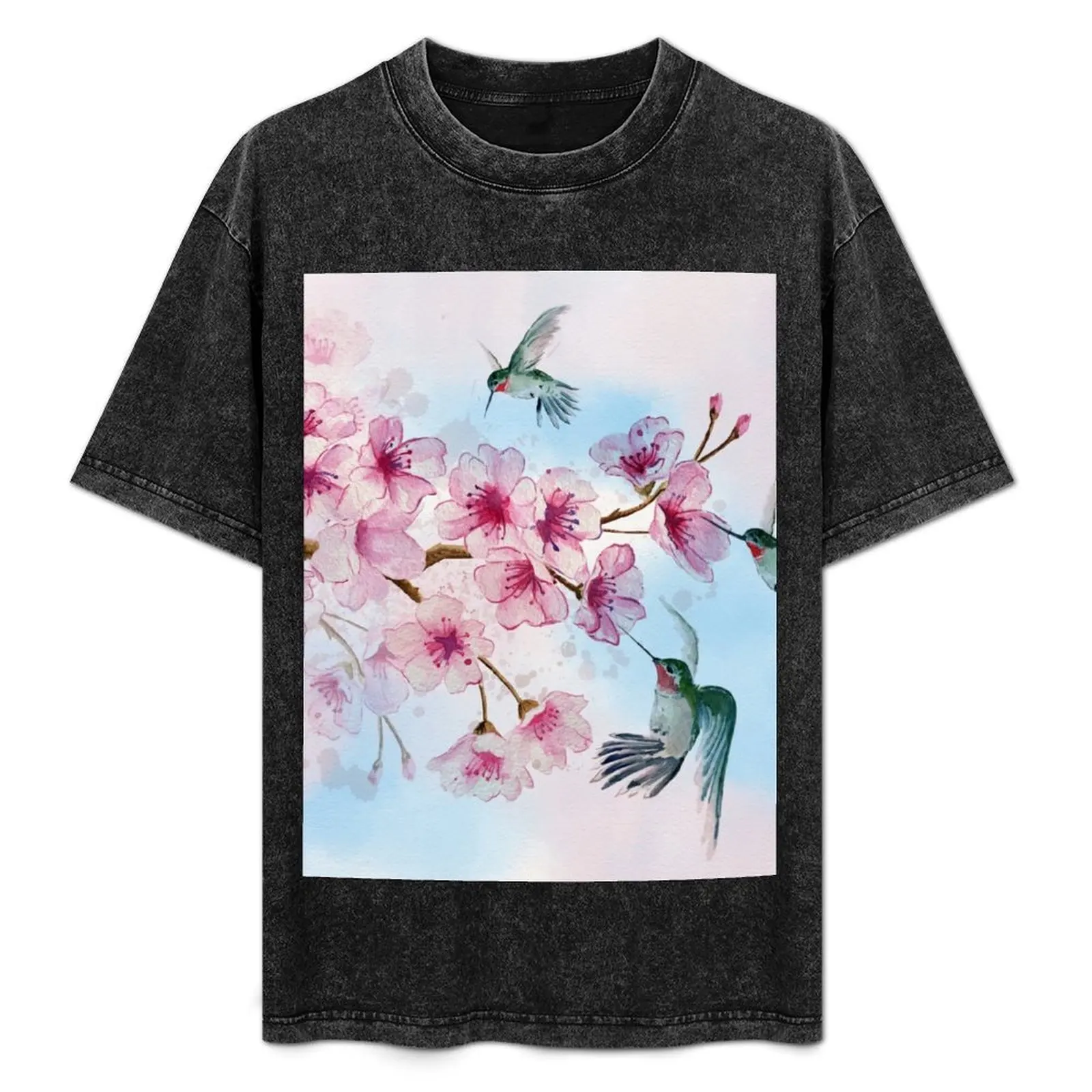 

Cherry Blossom and Hummingbirds T-Shirt Large Size Soft Cotton T-Shirt