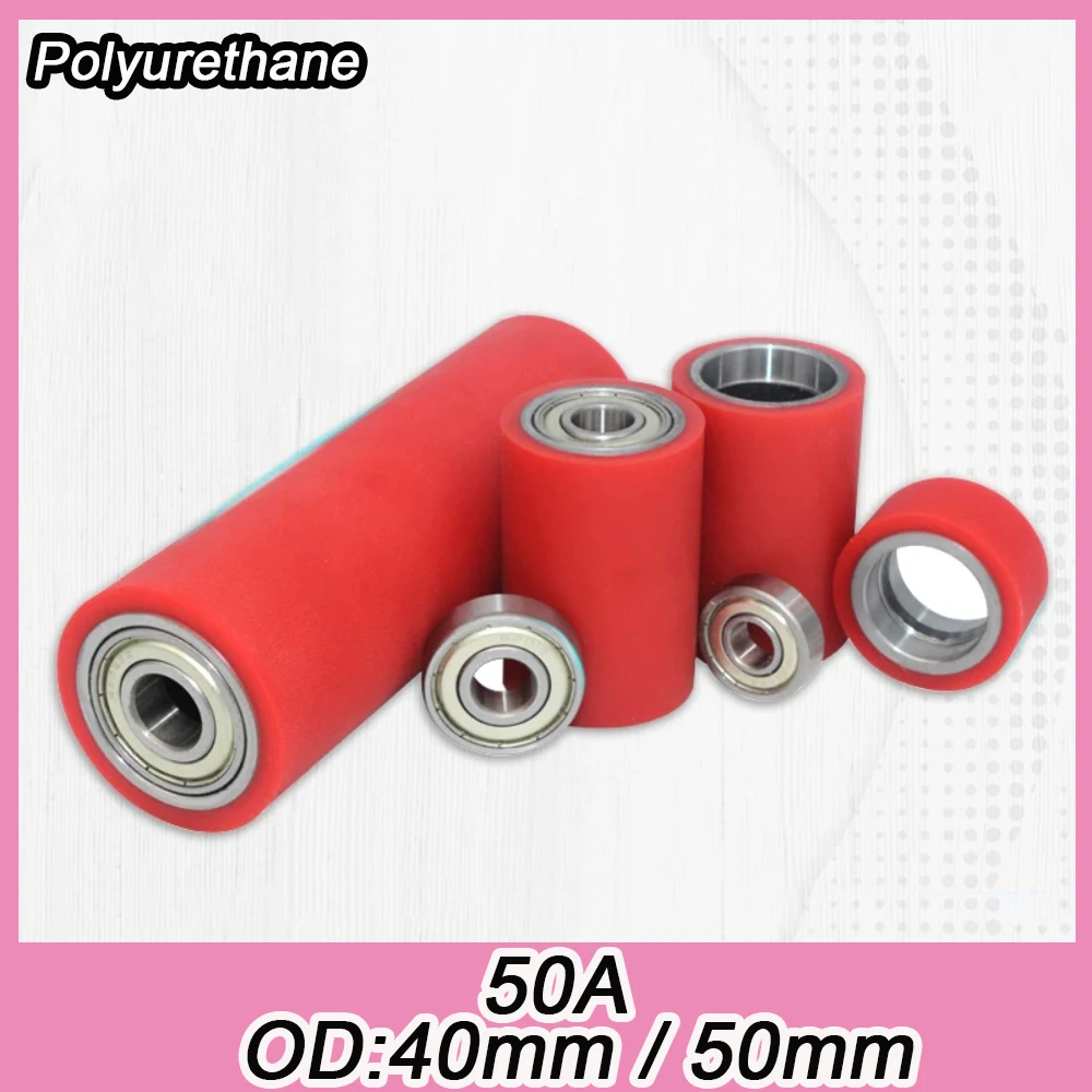 1pcs OD 40/50mm 50A Polyurethane Red Coated Wheels with PU Double - Bearing Unpowered Rollers Wear - Resistant Rubber Rolls