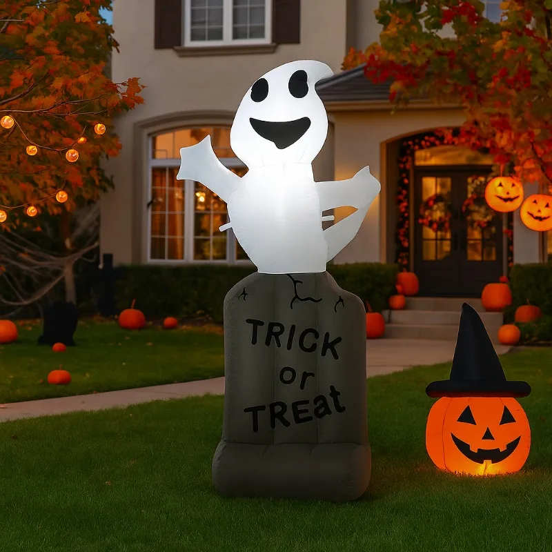 5FT Halloween Opblaasbaar Speelgoed Zwarte Vleermuis op Grafsteen Led-verlichting Ornament Giant Gazon Tuin Yard Hall Familie Buiten Decoraties