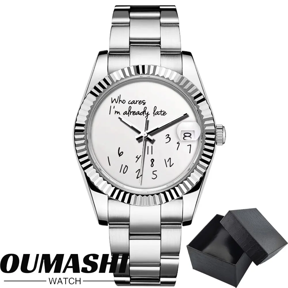 OUMASHI LUXUS Herrenuhr NH35A Uhr mit blauem Himmelstext-Zifferblatt Herrenuhren 39mm/36mm Uhr NH35 Automatikwerk Saphirglas-Uhr 6