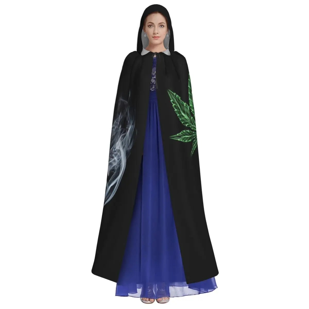 Skull And Leaf Long Hooded Cloak Witch Medieval Costume Cosplay Cape HalloweenVampire Adult Unisex - view 3