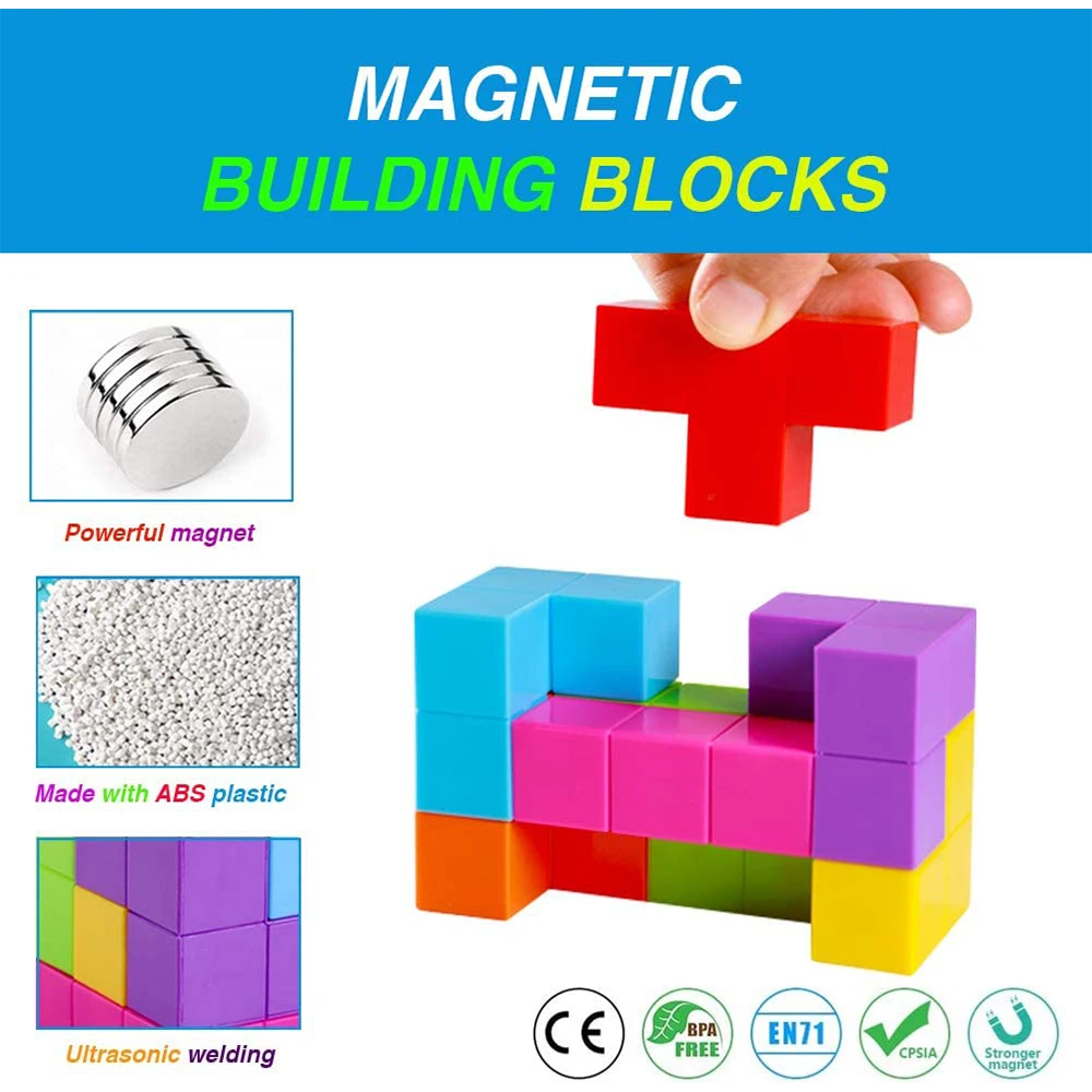 3D Magnetic Building Blocks Magic Cubes Set of 7 Multi Shapes  with Infinity Puzzle for Early Education Intelligence Developing