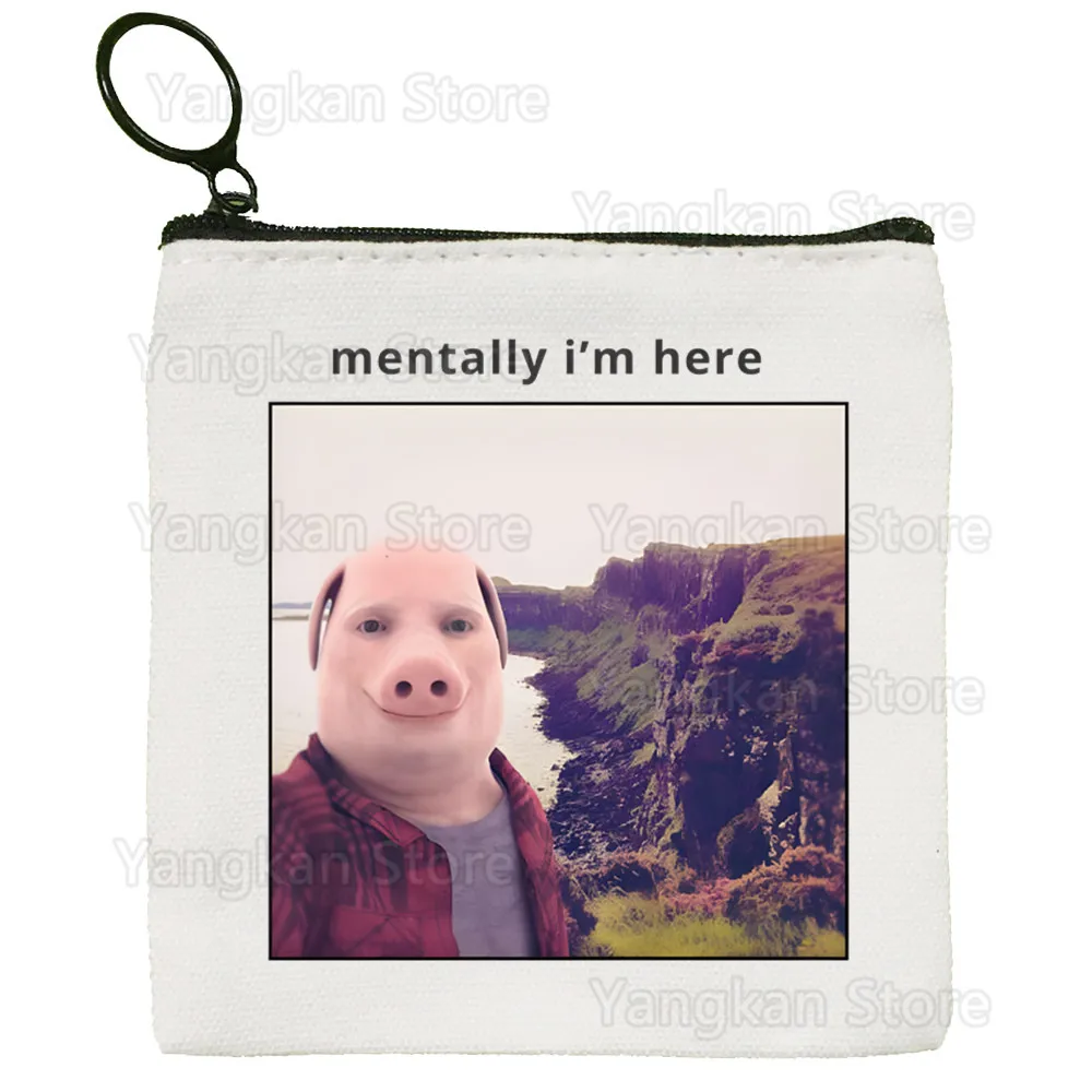 John Pork Is Calling Answer Call Pig Meme Cute Solid Color Canvas Coin Purse Small Fresh New Zipper Key Bag Hand Gift Bag