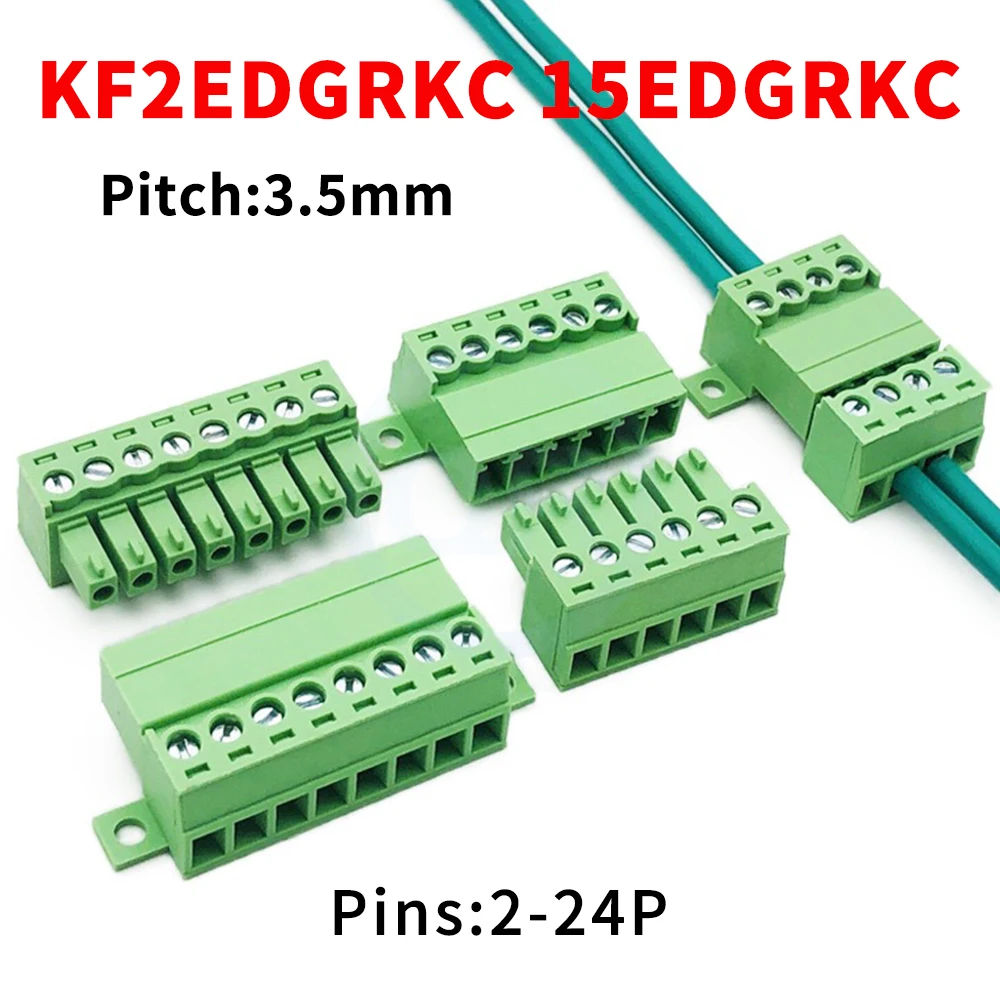 10 Sets 3.5mm Solderless Panel Fixed Locking Board Terminal Docking Female Plug 15EDGRKC+15EDGK 2EDGRKC+2EDGK 2~24Pin