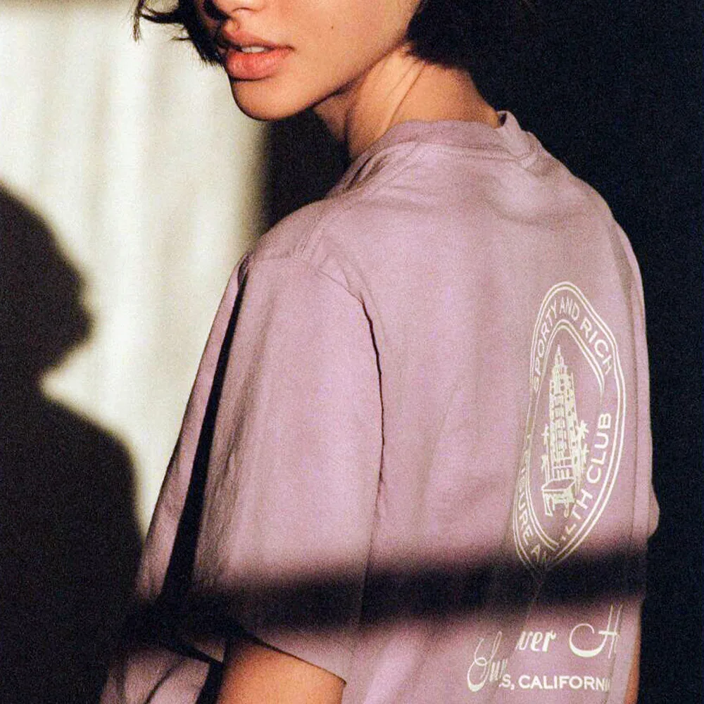 American Vintage Style Cotton Printing 90's T Shirts Female Summer Short Sleeve Loose Tops Ins Fashion Crewneck Violet Tees