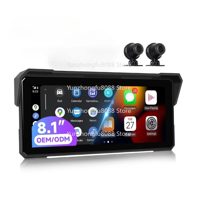 8.1 inch Motorcycle DVR Portable Wireless Carplay Android Car Rear + front-facing camera Pressure detection Autoradiography