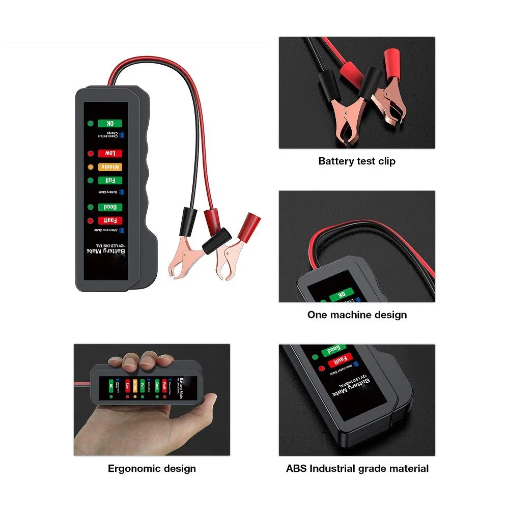 เครื่องทดสอบแบตเตอรี่รถยนต์ 12V, เครื่องตรวจสอบแบตเตอรี่, เครื่องทดสอบกระแสสลับยานยนต์, เครื่องวิเคราะห์เพื่อตรวจสอบเครื่องกําเนิดไฟฟ้ากระแสสลับและระบบชาร์จแบตเตอรี่, LED