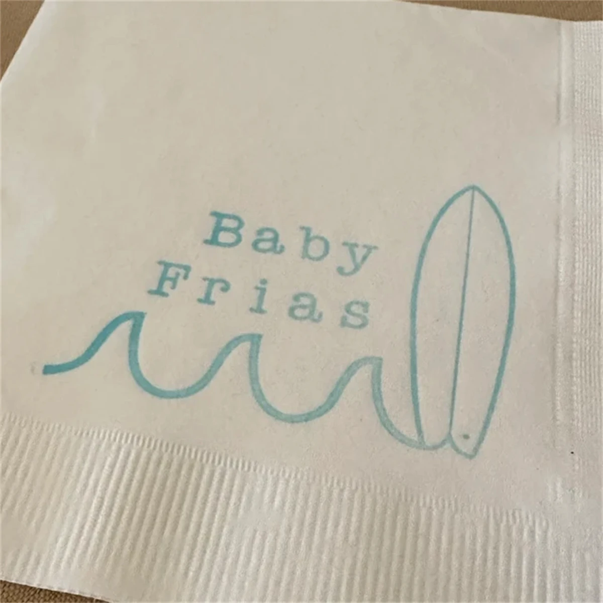 Personalized Baby on Board Surf Napkins, Baby Shower Custom Cocktail Napkins Bright Blue ink Baby Birthday Party Napkins, 50Pcs