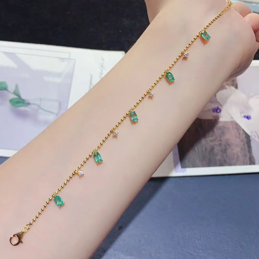 

Natural Emerald Bead Bracelet Niche Minimalist, S925 Sterling Silver Delicate Versatile Jewelry