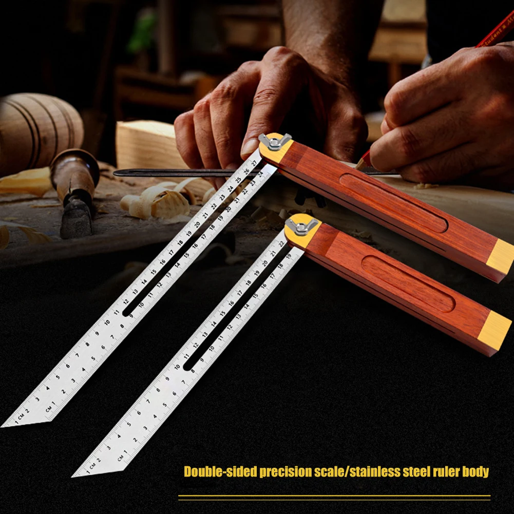 Wooden Marking Angle Rulers Gauges Metric Double-sided Scale Sliding T-Bevel Measuring Tools Rotatable Engineer Ruler