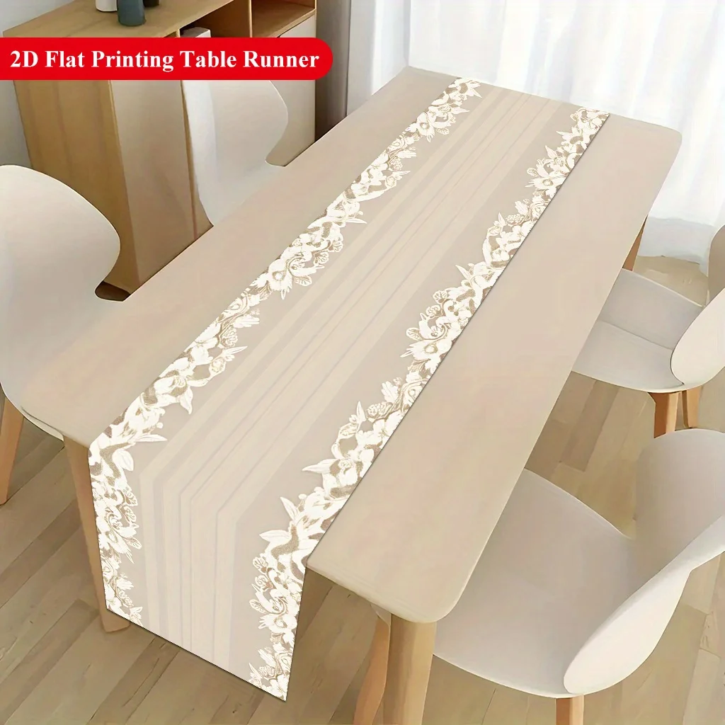 Detailed Floral Border Table Runner, Vibrant Decor for Dining Coffee Table, Wedding Anniversary, Party, Holiday Home
