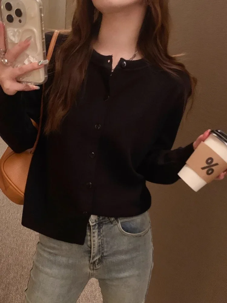 2025 mulheres cardigans camisola casual quente primavera verão o pescoço manga longa único breasted magro moda coreano malhas topos