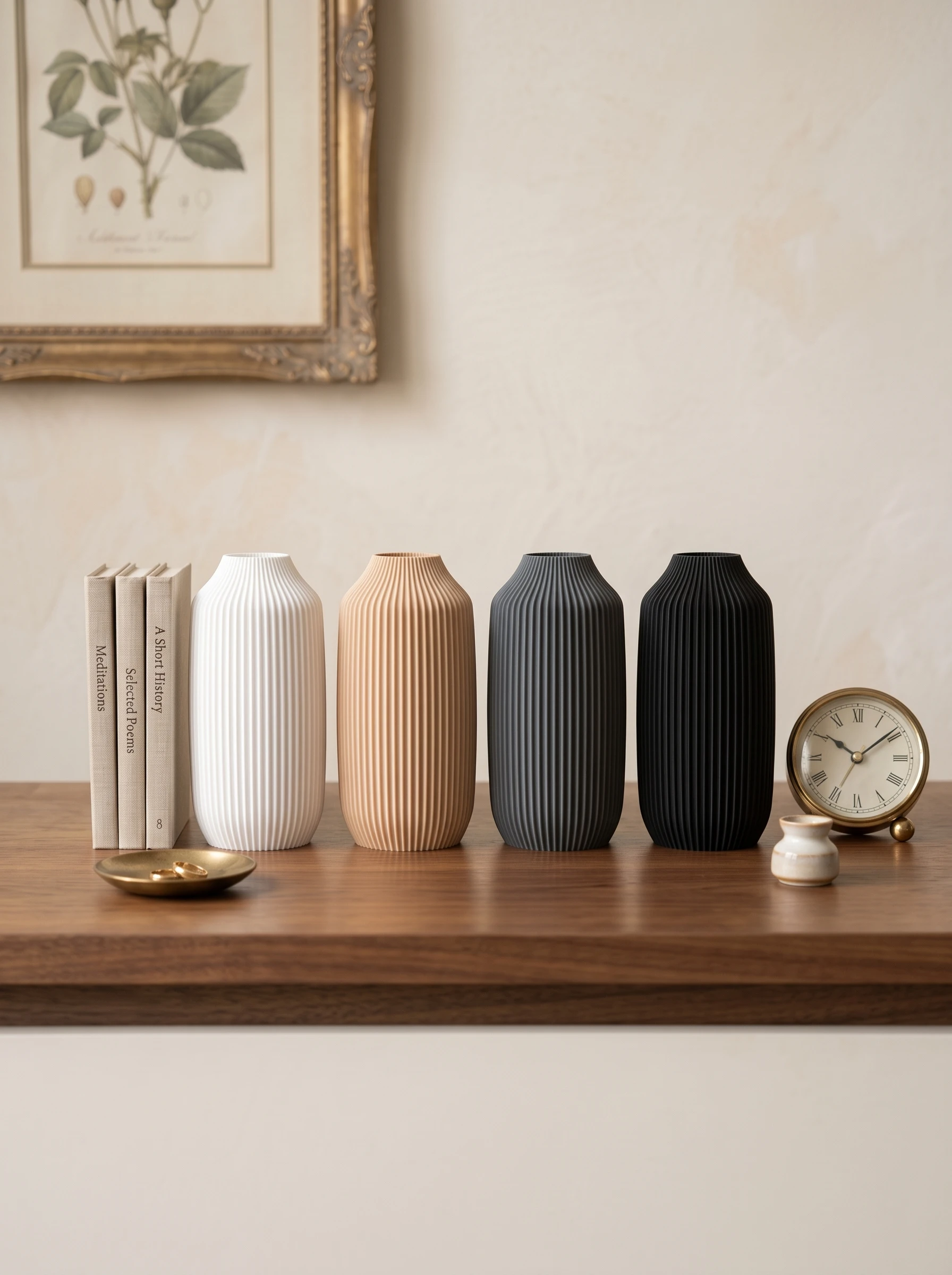 1pc Modern Minimal Matte Flower Vase, Vertical Ribbed Slender Neck Vase for Pampas Grass Faux Flowers, Home Office Wedding Decor