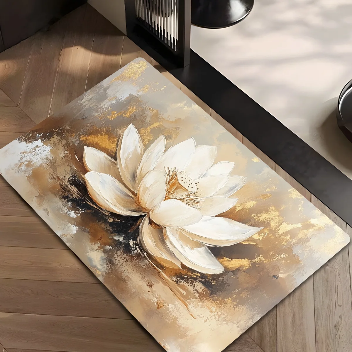 

Цельный напольный коврик с рисунком белого лотоса, полиэфирная ткань, можно стирать в машине, подходит для украшения спальни, гостиной