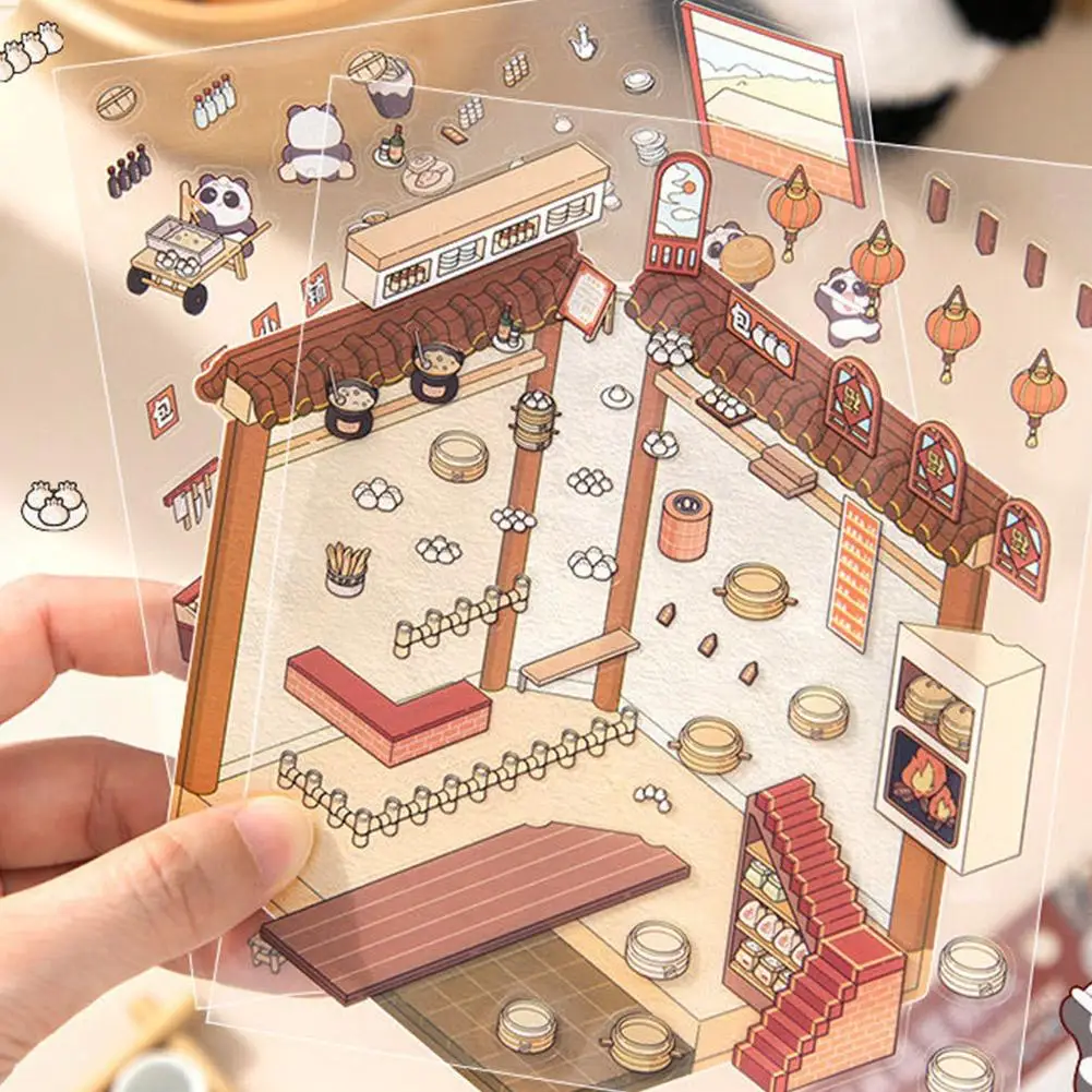 중국 스타일 DIY 3D 스티커 만화 포켓 캐빈 장면 쌓기 및 붙이기 축제, 어린이 학생 생일 선물