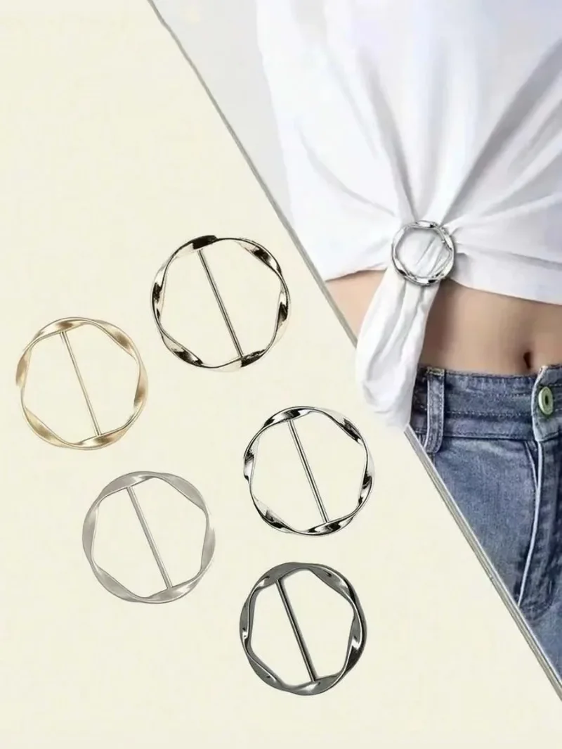 2/5/6PCS Scarf Clips Ring T Shirt Clip for Women Fashion Metal Circle Buckle Clothing Ring Wrap Holders Clothes Hat Belt Decor