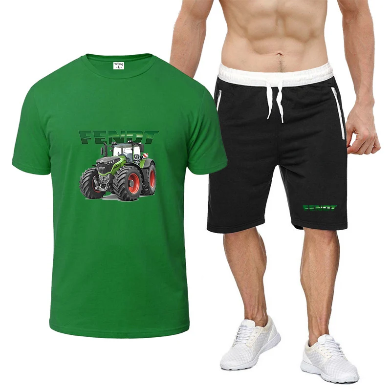 Men's 2026 Tractor FENDT Logo Print Summer Absorb Sweat Refreshing and non stick to the body T-shirt Beach Short Pants Suits