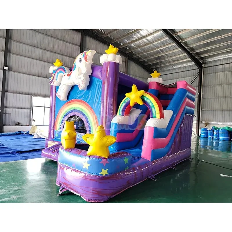 New Design Outdoor Girls Rainbow Unicorn Inflatable Bounce House Combo with Slide Bouncy Inflatable Jumping Castle for Party