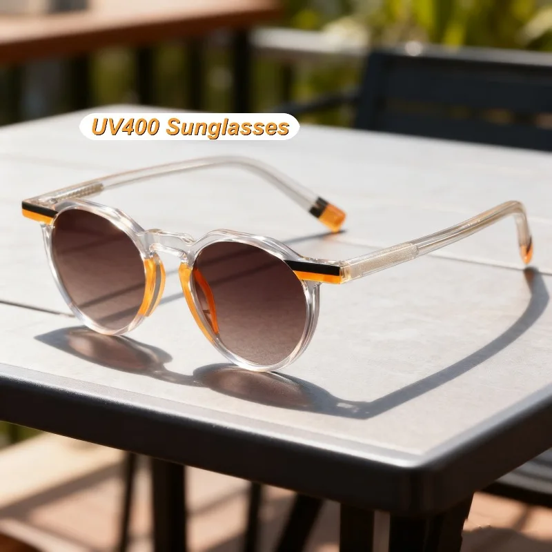 

2025 New Fashionable Transparent Round Frame Women's Sunglasses Outdoor Neutral Color Blocked Versatile UV400 Sunscreen Glasses