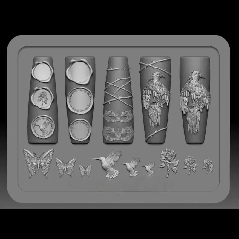 Silikon Nail Art Form Retro Krähe Rose Schmetterling Nacht Adler 3D Nail art Dekoration DIY Design Transparente Form – Detail 5
