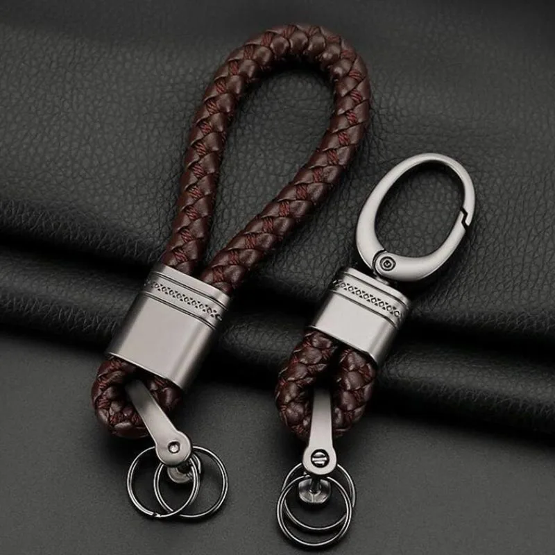 

New Hand-Woven Leather Key Chain Men Women Rope Car Keyring Charm Waist Metal Key Holder High Quality Keychains Gift Jewelry