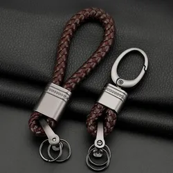 New Hand-Woven Leather Key Chain Men Women Rope Car Keyring  Charm Waist Metal Key Holder High Quality Keychains Gift Jewelry