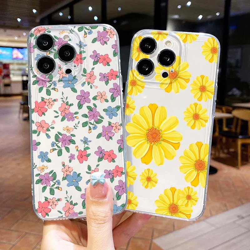 

Cartoon Yellow Daisy Pattern For Apple iPhone 17 16 15 14 13 12 Mini Air Pro Max Plus Space Shell Phone Case