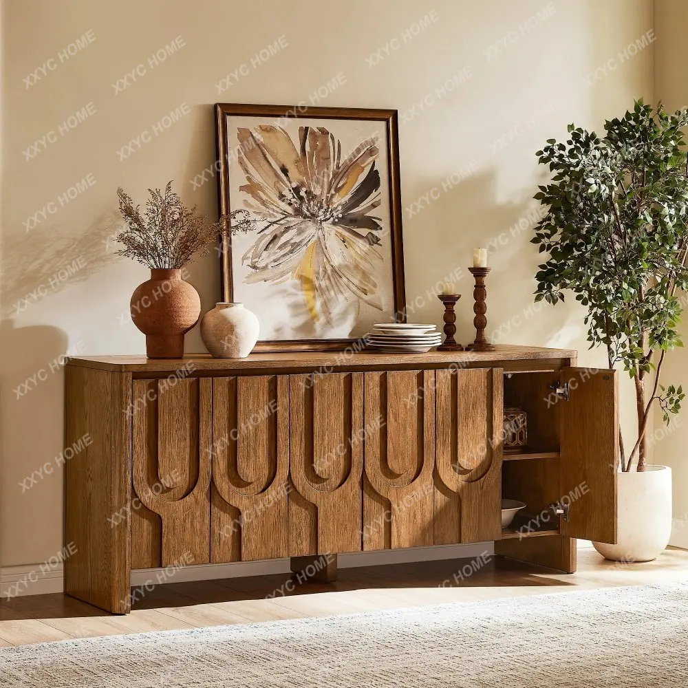 Medieval style storage carved edge cabinet solid wood locker living room retro style six door log style decorative cabinet