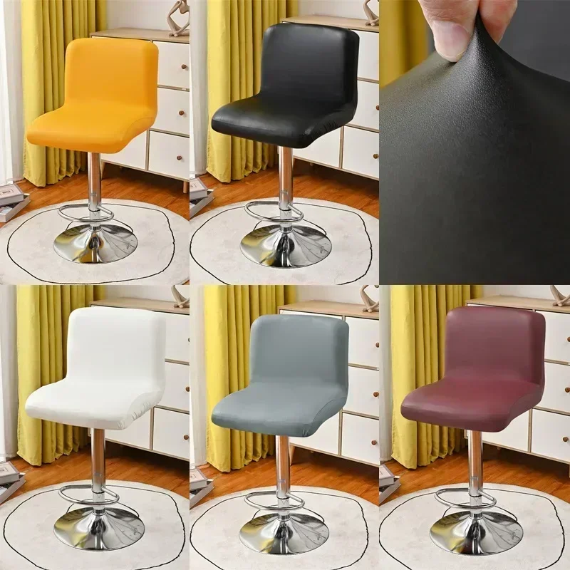 Pu Leather Bar Chair Cover Elastic All-inclusive Office Chair Slipcovers Waterproof Short Back Chairs Protector Case Home Decor