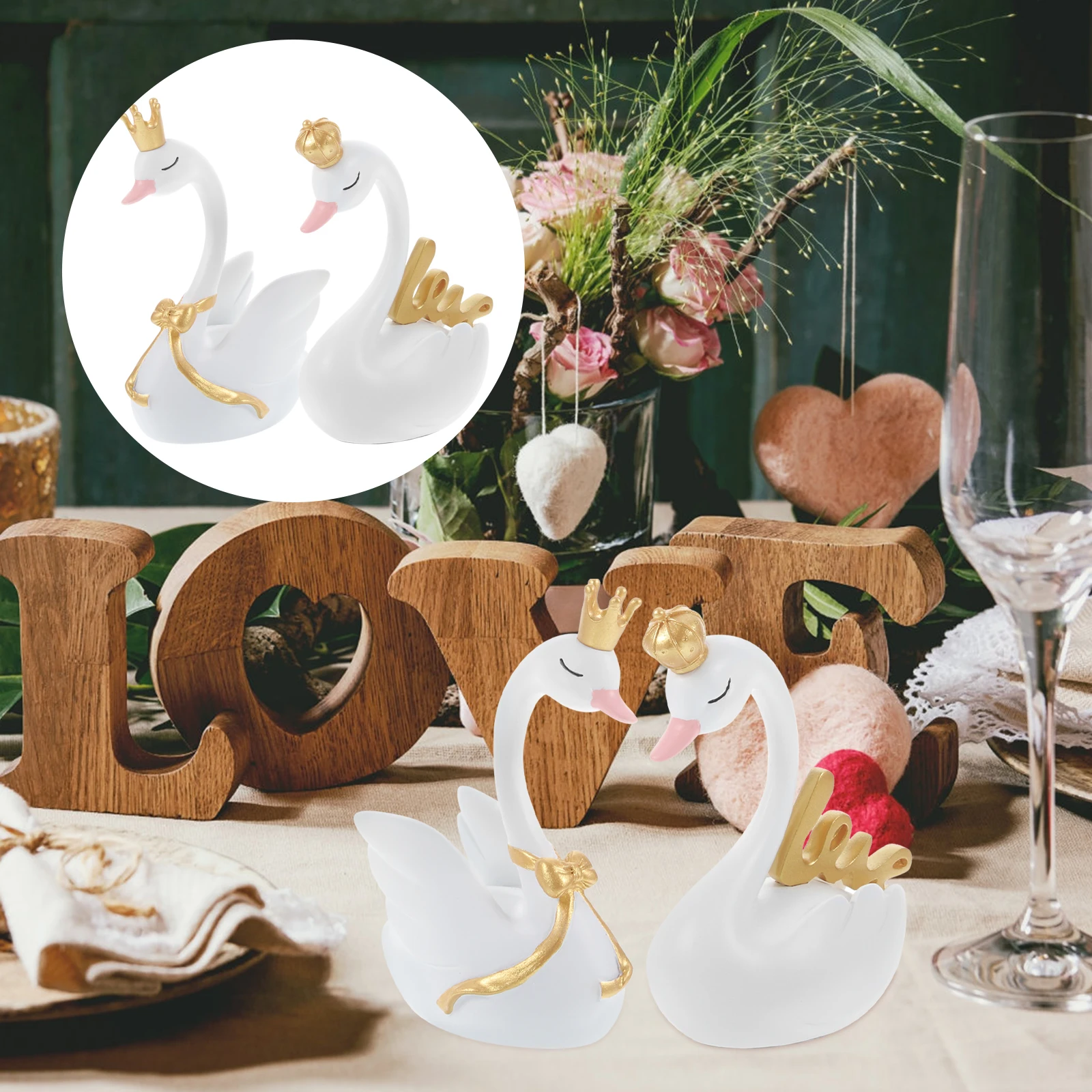 

Swans Shaped Ornaments Elegant Decor Animal Resin Home Statues Desktop