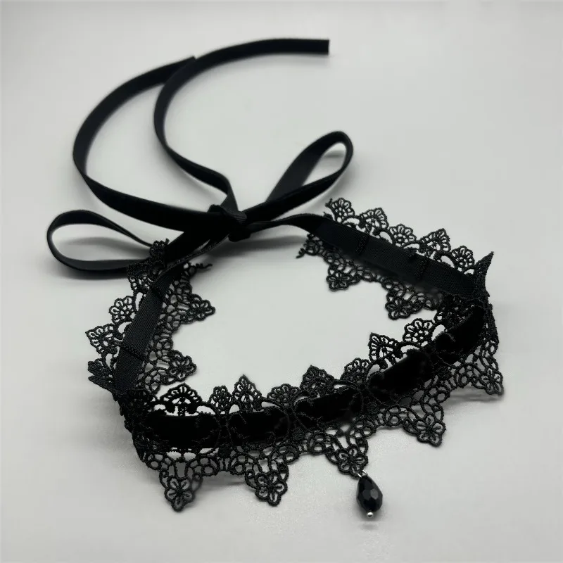 Burgundy Velvet Lace Choker Necklace for Women Dark Gothic Adjustable Tie Ribbon Collar Romantic Vampire Lolita Neck Jewelry