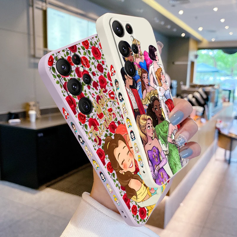 Disney Princess Beautiful Cartoon Liquid Left Rope For Samsung Galaxy S24 S23 S22 S21 S20 FE S10 Ultra Plus Lite 5G Cover Soft