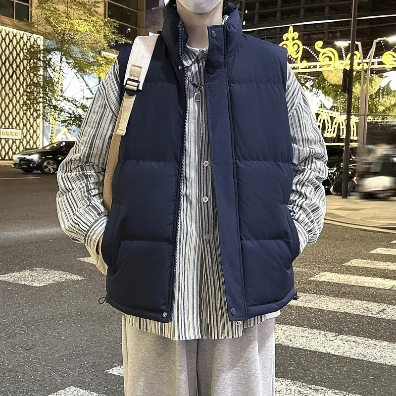 

Mens Cotton Vest Coat Stand Collar Loose Fashion Zip-up Parka Coats for Man Oversize Winter Jacket Male