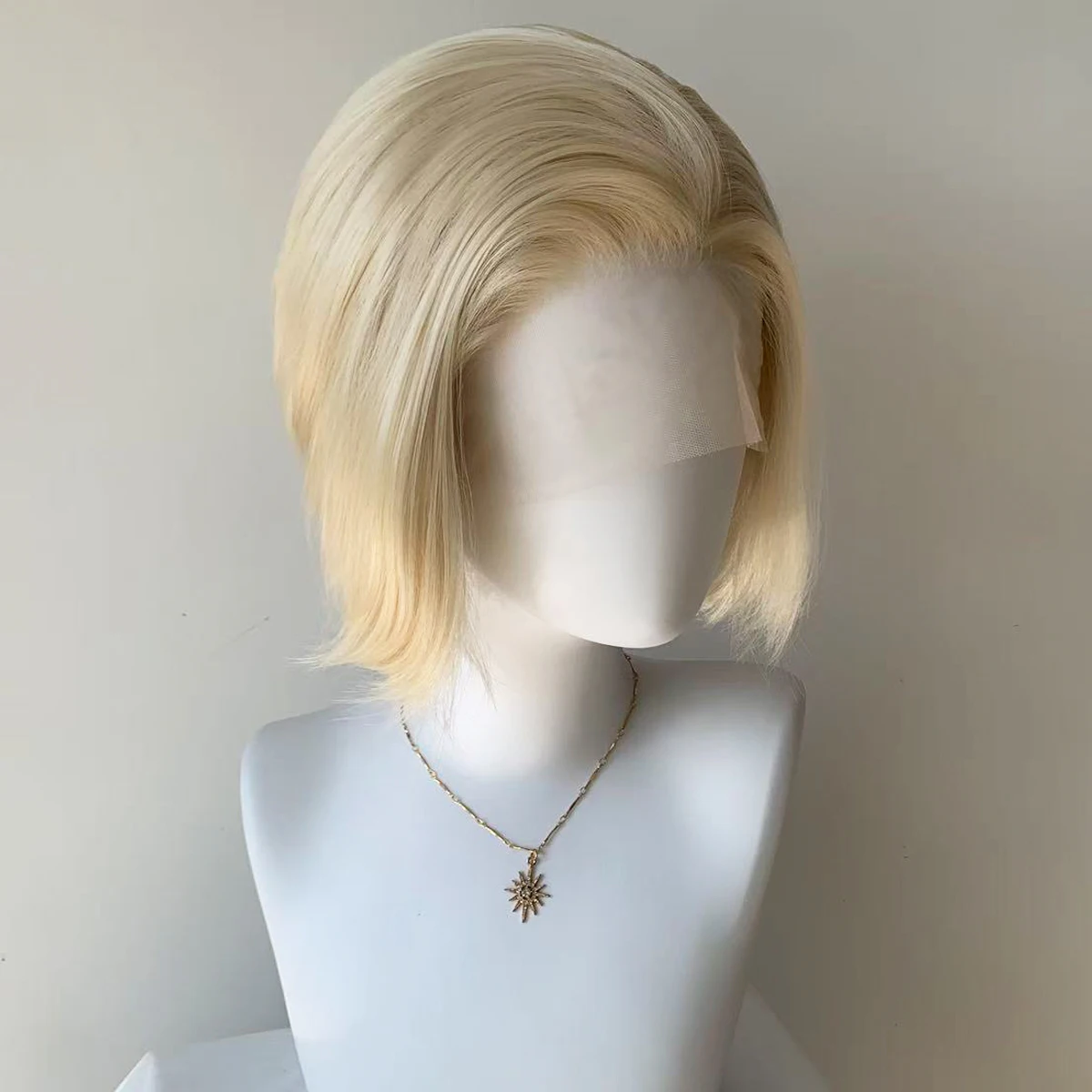 Platinum Blonde Short 13X4 Lace Front Wigs Bob Cut Synthetic Wig for Women Men Glueless 150% Density 6inch Straight Cosplay Wig image 3