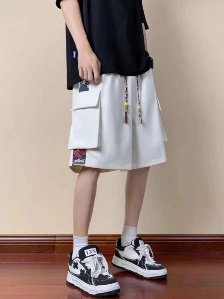 Trendy Cargo Shorts Men Summer Chinese Style Loose Fit Five-Point Shorts Retro Streetwear Comfort