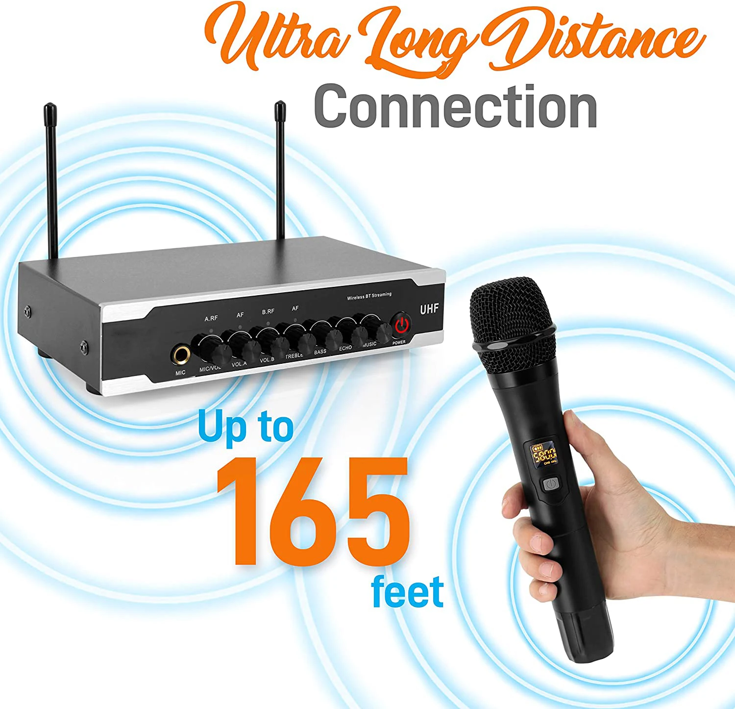 Uhf Wireless Microphone System Dual Channel - Portable Handheld Metal UHF Wireless 2-Channel
