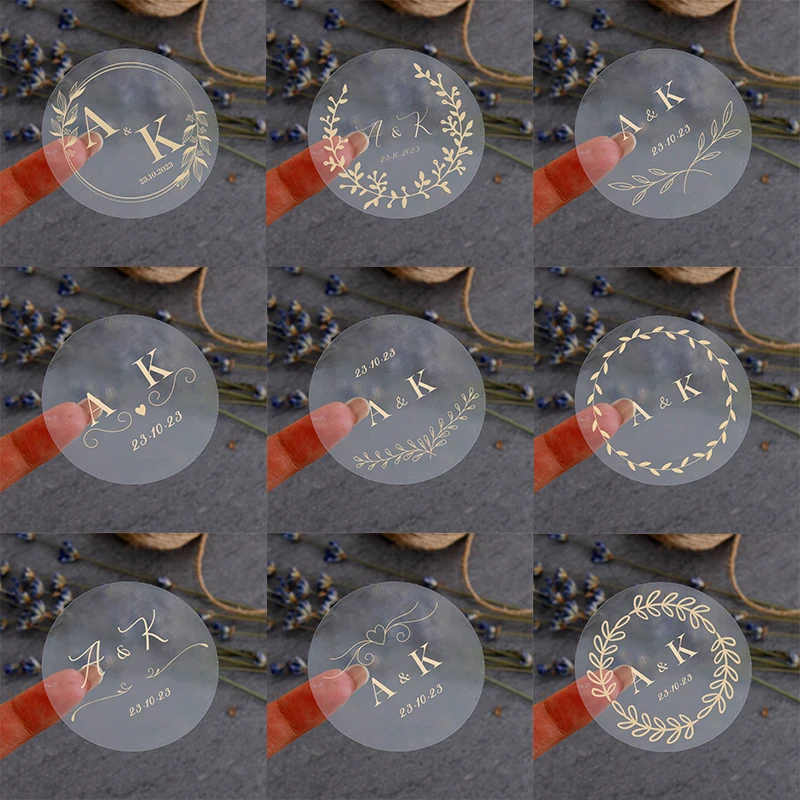 

100pcs Personalized Stickers Labels Custom Gold Foil Wedding Stickers Bodas Y Eventos Decoración Etiquette Personnalisée Mariage