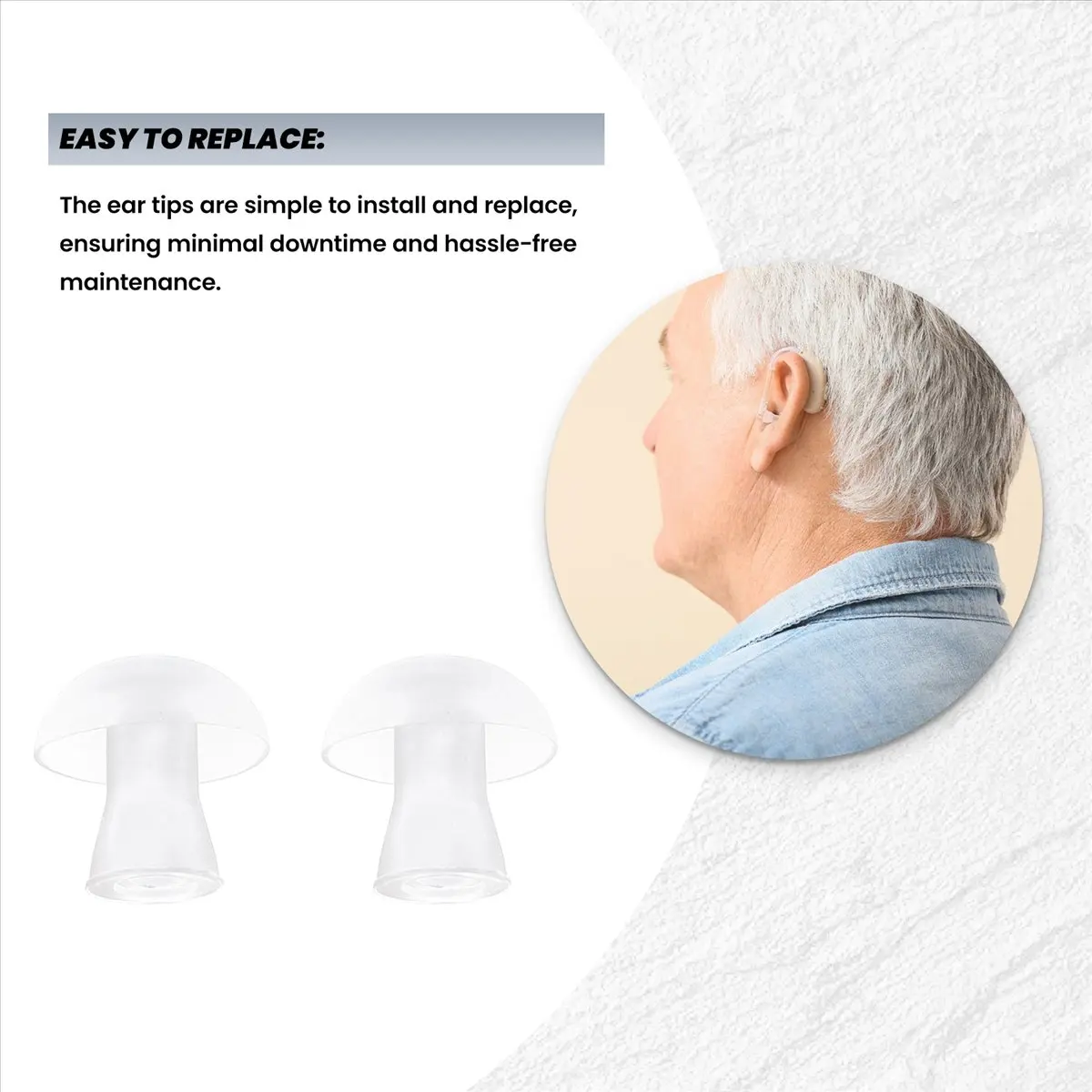 A64I Hearing Aid Ear Tips, Universal Replacement Tips for Hearing Aids Earplugs, Comfortable Fit and Improved Sound Large