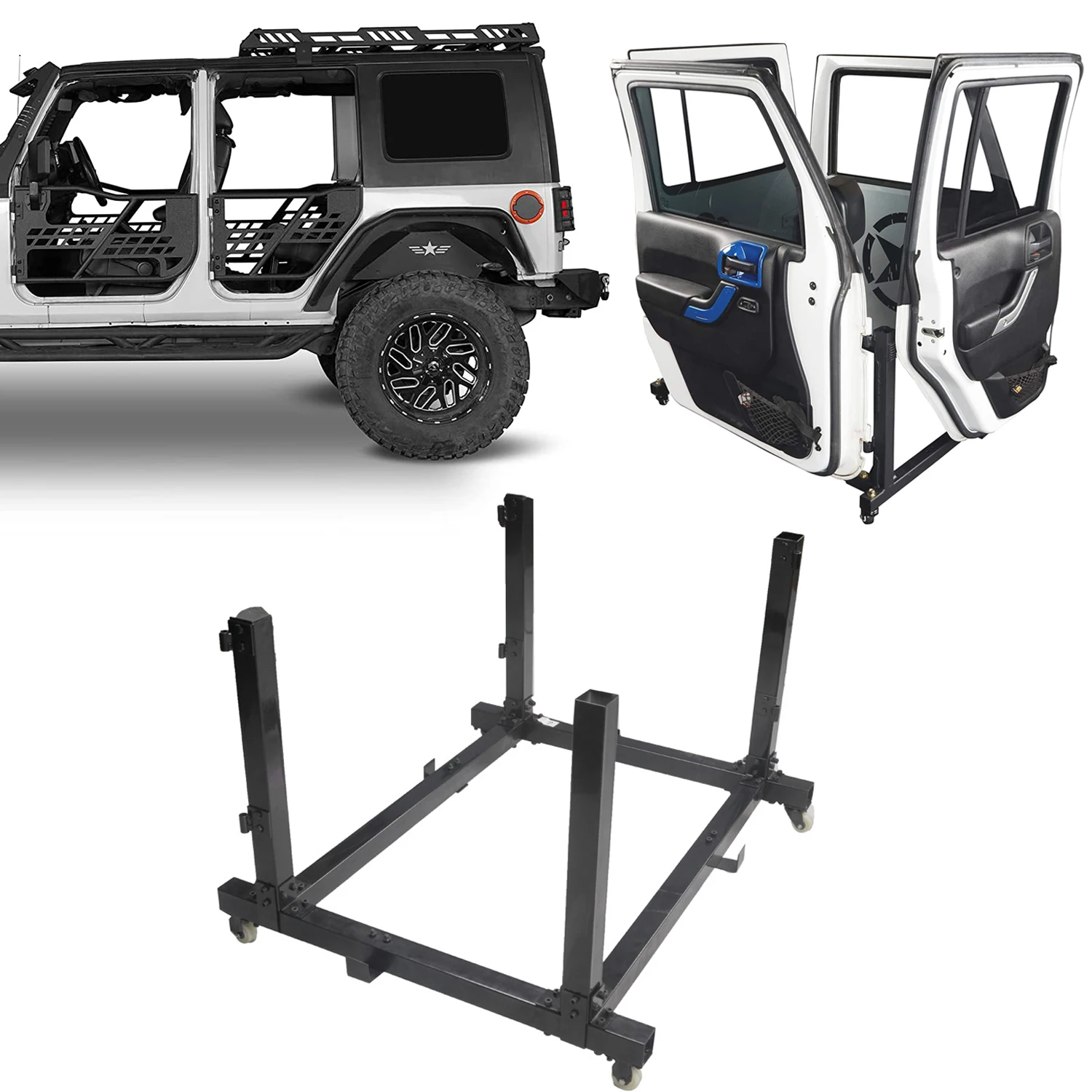 

Car Door Storage Hanger Bracket Movable Stand Rack Sliding Holder Cart For Jeep Wrangler YJ TJ JK JL Gladiator JT 1987-2023