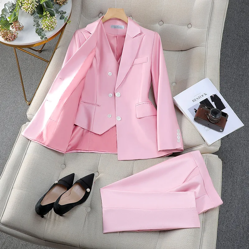 الخريف بدلة عمل 3 قطعة مجموعة السترة معطف + السراويل سترة رسمية النساء مكتب المهنية بليزرات السراويل بنطلون مجموعة