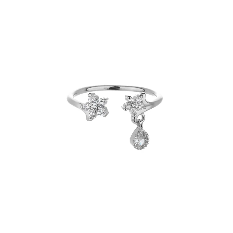 PANJBJ 925 Sterling Silber Vierzackiger Stern Glänzender Zirkon-Ring Hochwertiger Personalisierter Verstellbarer Schmuck – Detail 39