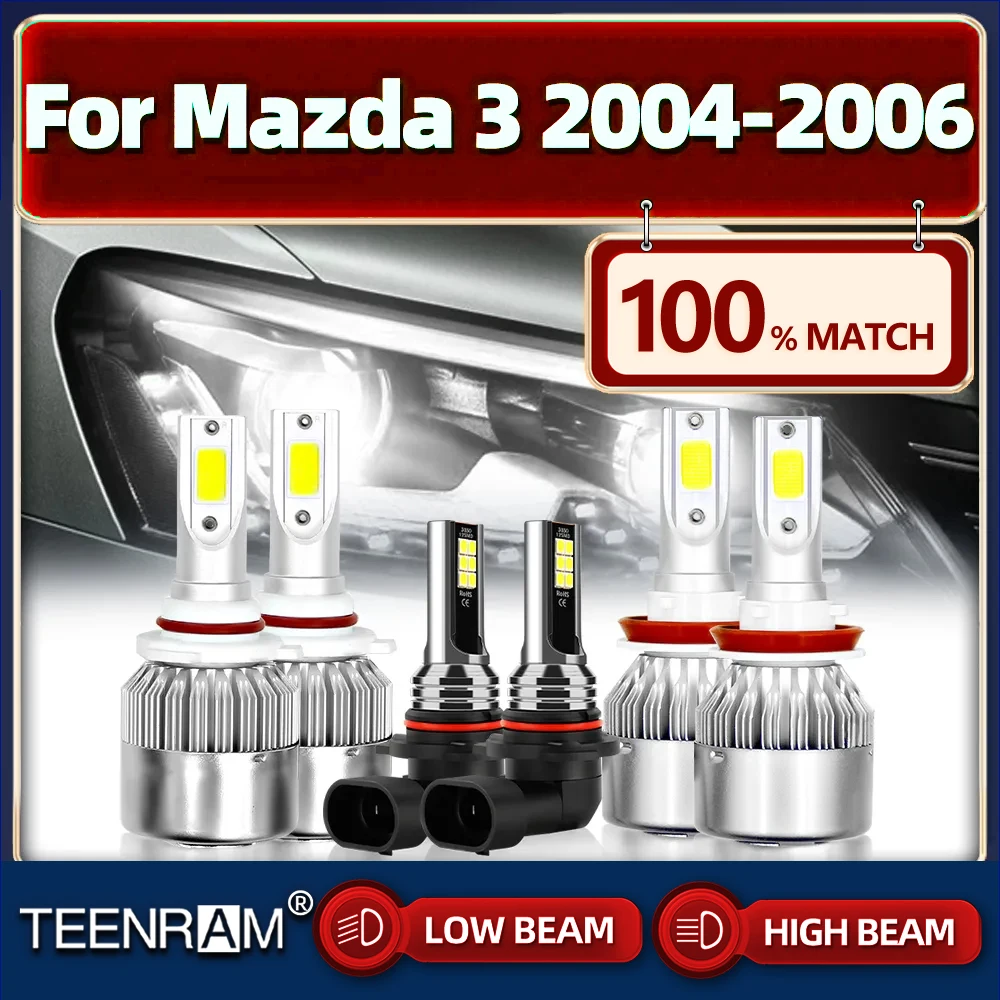 60000LM Canbus LED Headlight H7 9005 HB3 Turbo LED Head Lamp Bulbs 12V 6000K CSP Chips Car Fog Lights For Mazda 3 2004 2005 2006