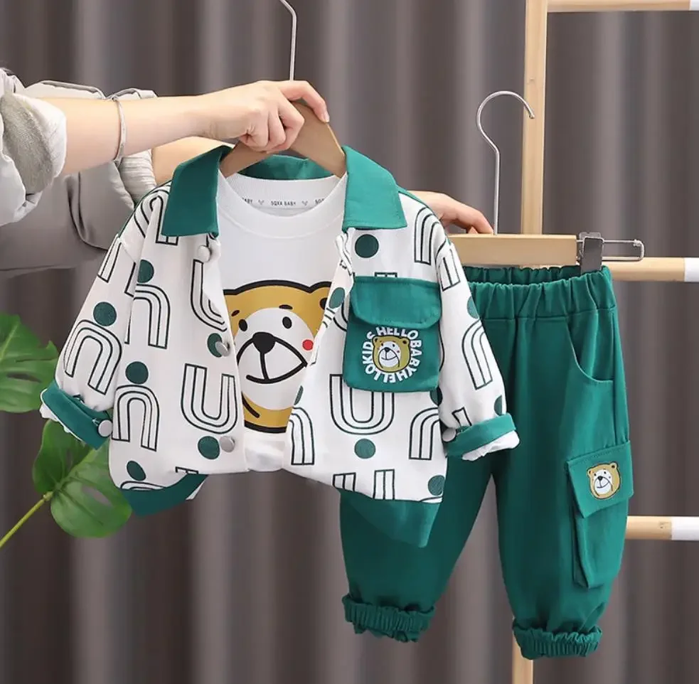 

Spring Autumn Children Suits 1 To 3 Years Cartoon Print Casual Jacket+White T-shirt+Pants Toddler Boys Clothes Boutique Outfits