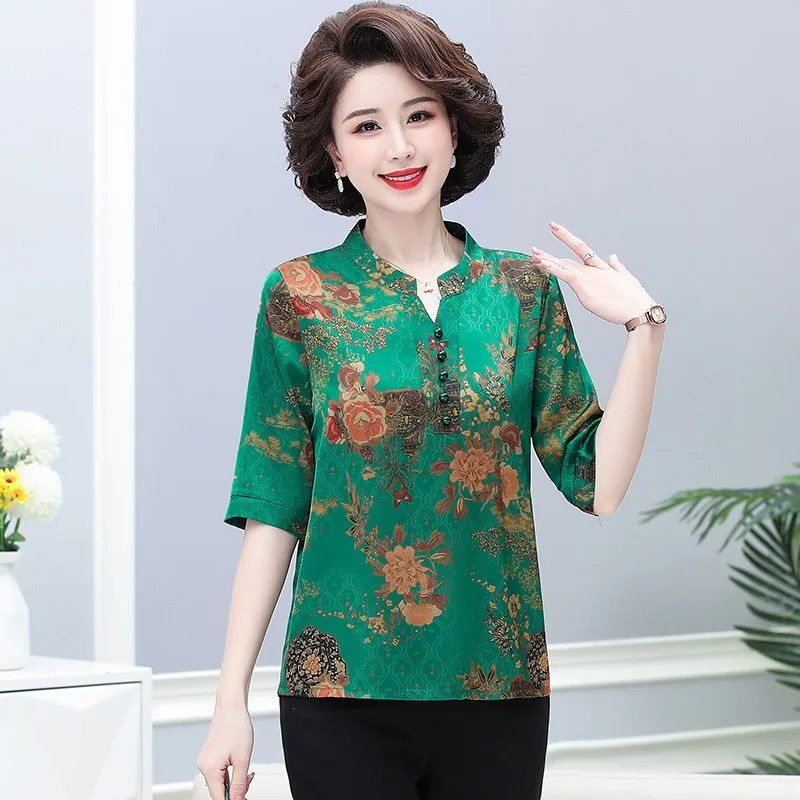 Fashion V-Neck Floral Chiffon Shirt  Fashion Summer Women\'s Clothing Casual Elegant Female short Sleeve Blouse