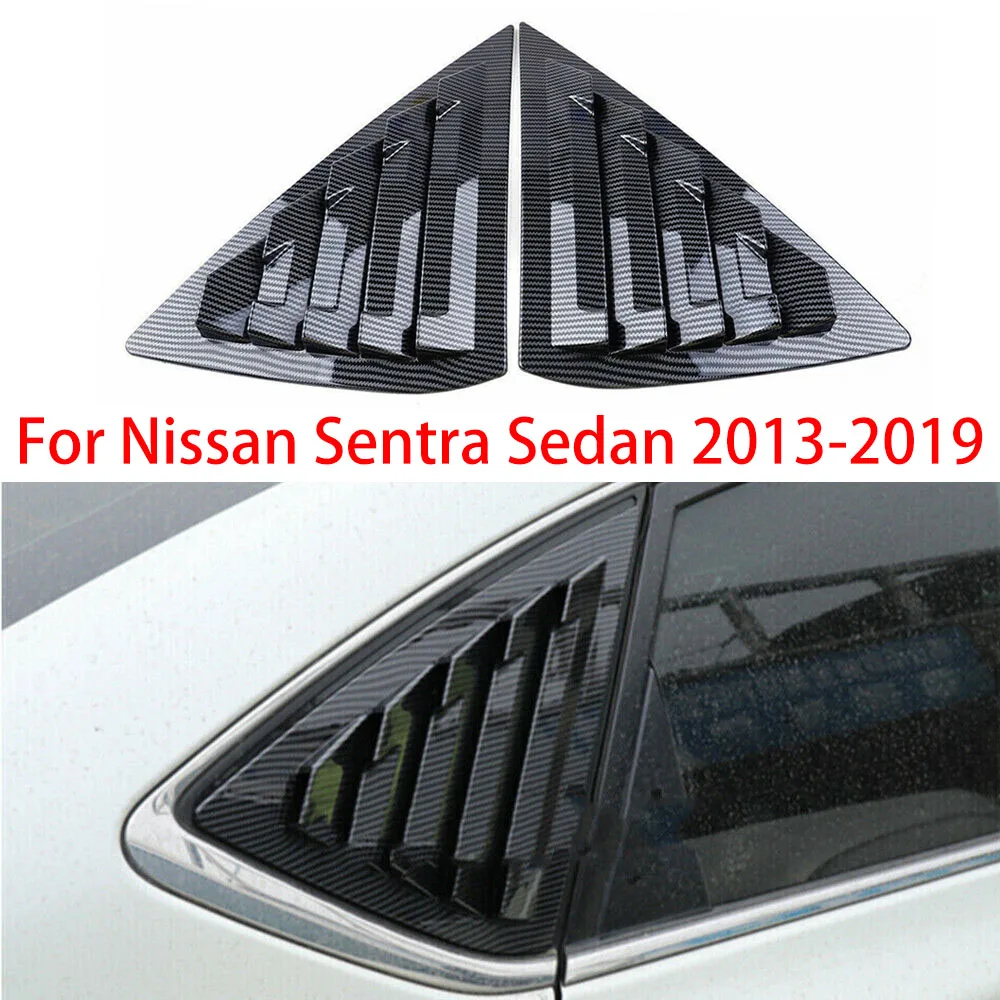 For Nissan Sentra Sedan 2013-2019 Car Rear Louver Window Side Shutter Cover Trim Sticker Vent Scoop ABS Carbon Fiber Black Auto