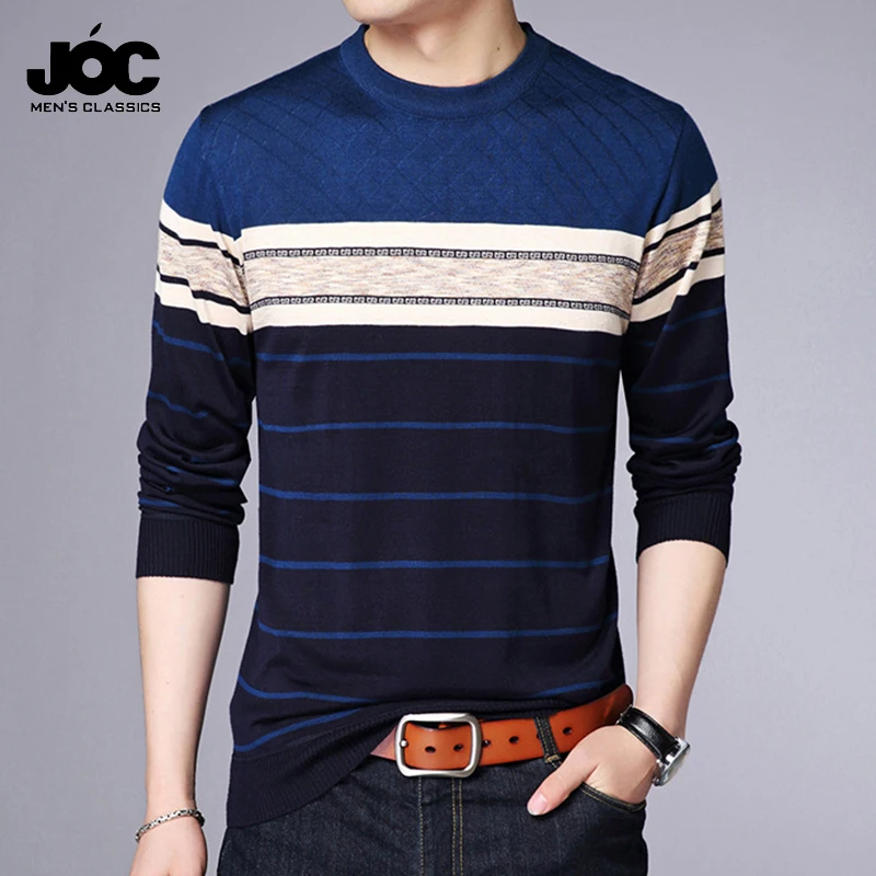 Men\'s Casual Striped Knit Spring and Autumn Long Sleeved Pullover Fashion Top