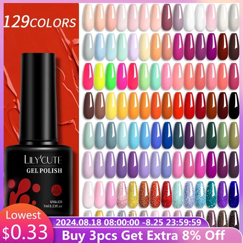 

LILYCUTE 129 Colors 7ML Nail Gel Polish Nail Supplies Vernis Semi Permanent Nail Art Manicure Soak Off LED UV Gel Nail Varnishes