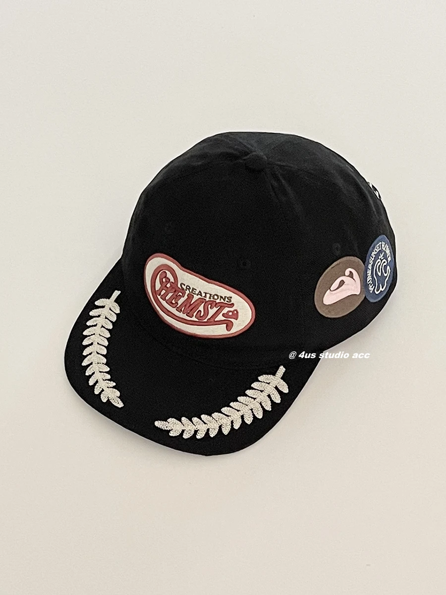 New Retro Embroidered Trucker Hat Flat Brim Peaked Cap for Women Street Tide Brand Baseball Hat for Men